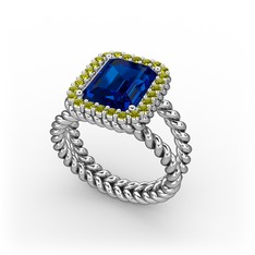 Lab safir ve peridot 14 ayar beyaz altın yüzük