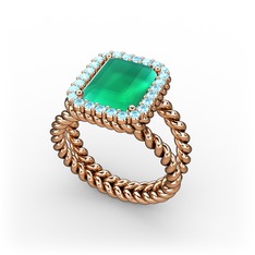 Ellora Yüzük - Kök zümrüt ve akuamarin 8 ayar rose altın yüzük #2zdwzr