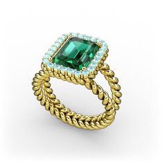 Ellora Yüzük - Yeşil kuvars ve akuamarin 14 ayar altın yüzük #3iuf2n