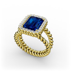 Ellora Yüzük - Lab safir ve pırlanta 18 ayar altın yüzük (0.39 karat) #3pz7a0