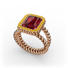 Garnet ve sitrin 925 ayar rose altın kaplama gümüş yüzük