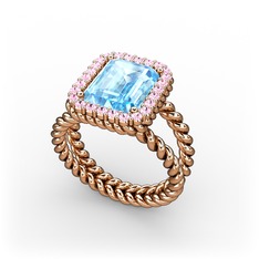 Ellora Yüzük - Akuamarin ve pembe kuvars 925 ayar rose altın kaplama gümüş yüzük #3tap9j