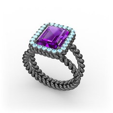 Ellora Yüzük - Ametist ve akuamarin 925 ayar siyah rodyum kaplama gümüş yüzük #46k090