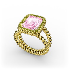 Ellora Yüzük - Pembe kuvars ve peridot 8 ayar altın yüzük #4iatme