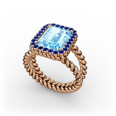 Ellora Yüzük - Akuamarin ve lab safir 14 ayar rose altın yüzük #4m6up6