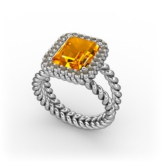 Ellora Yüzük - Sitrin ve dumanlı kuvars 925 ayar gümüş yüzük #50gftg