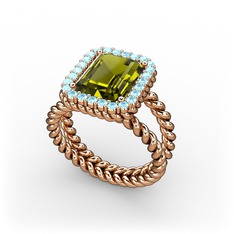 Peridot ve akuamarin 925 ayar rose altın kaplama gümüş yüzük