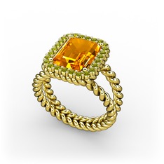 Sitrin ve peridot 925 ayar altın kaplama gümüş yüzük
