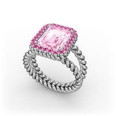 Ellora Yüzük - Pembe kuvars ve rodolit garnet 8 ayar beyaz altın yüzük #5m05oa