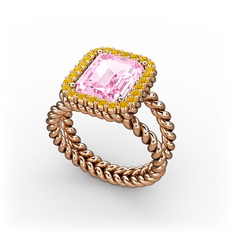 Pembe kuvars ve sitrin 8 ayar rose altın yüzük