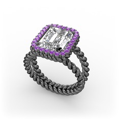 Ellora Yüzük - Swarovski ve ametist 925 ayar siyah rodyum kaplama gümüş yüzük #665ghd