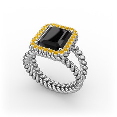 Ellora Yüzük - Siyah zirkon ve sitrin 18 ayar beyaz altın yüzük #68znm6