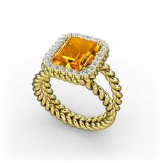 Ellora Yüzük - Sitrin ve swarovski 925 ayar altın kaplama gümüş yüzük #72czmh