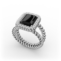 Ellora Yüzük - Siyah zirkon ve pırlanta 925 ayar gümüş yüzük (0.39 karat) #749jyp