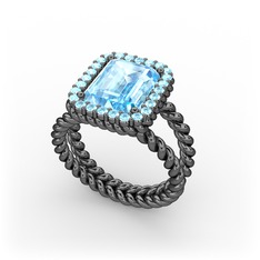 Ellora Yüzük - Akuamarin 925 ayar siyah rodyum kaplama gümüş yüzük #7b6a0b