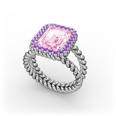 Ellora Yüzük - Pembe kuvars ve ametist 18 ayar beyaz altın yüzük #7co3ip