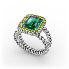 Ellora Yüzük - Yeşil kuvars ve peridot 8 ayar beyaz altın yüzük #90sg21