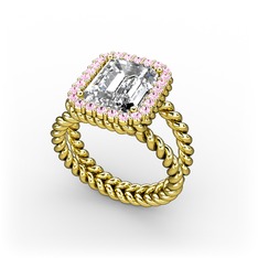 Ellora Yüzük - Swarovski ve pembe kuvars 14 ayar altın yüzük #9hzfy3