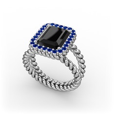 Ellora Yüzük - Siyah zirkon ve lab safir 8 ayar beyaz altın yüzük #b54m72