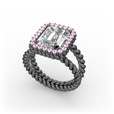 Ellora Yüzük - Swarovski ve pembe kuvars 925 ayar siyah rodyum kaplama gümüş yüzük #c2xro0