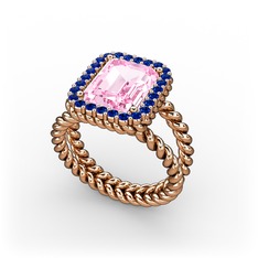 Ellora Yüzük - Pembe kuvars ve lab safir 18 ayar rose altın yüzük #c641oi