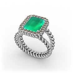 Kök zümrüt ve dumanlı kuvars 18 ayar beyaz altın yüzük