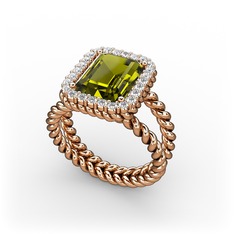 Peridot ve swarovski 18 ayar rose altın yüzük