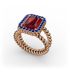Garnet ve lab safir 925 ayar rose altın kaplama gümüş yüzük
