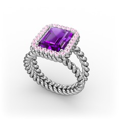 Ellora Yüzük - Ametist ve pembe kuvars 14 ayar beyaz altın yüzük #dfy6m3