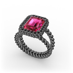 Ellora Yüzük - Rodolit garnet ve siyah zirkon 925 ayar siyah rodyum kaplama gümüş yüzük #driwus