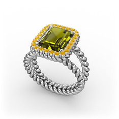 Ellora Yüzük - Peridot ve sitrin 14 ayar beyaz altın yüzük #ehyr7w