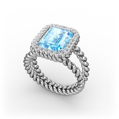 Ellora Yüzük - Akuamarin ve swarovski 18 ayar beyaz altın yüzük #hiclk3