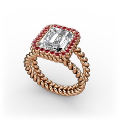 Beyaz zirkon ve garnet 8 ayar rose altın yüzük