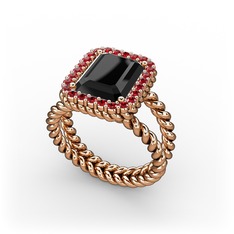 Ellora Yüzük - Siyah zirkon ve garnet 18 ayar rose altın yüzük #i2djyl