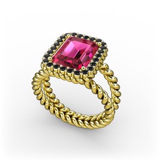 Rodolit garnet ve siyah zirkon 8 ayar altın yüzük