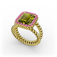 Peridot ve rodolit garnet 8 ayar altın yüzük