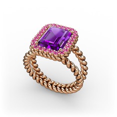 Ametist ve rodolit garnet 18 ayar rose altın yüzük