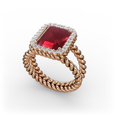 Ellora Yüzük - Kök yakut ve pırlanta 8 ayar rose altın yüzük (0.39 karat) #lsb7zj