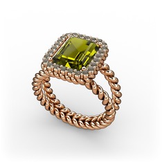 Peridot ve dumanlı kuvars 18 ayar rose altın yüzük