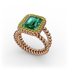 Yeşil kuvars ve peridot 925 ayar rose altın kaplama gümüş yüzük