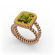 Peridot ve sitrin 14 ayar rose altın yüzük