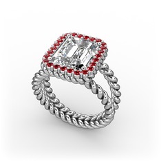 Beyaz zirkon ve garnet 18 ayar beyaz altın yüzük