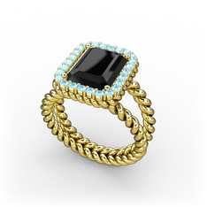 Ellora Yüzük - Siyah zirkon ve akuamarin 18 ayar altın yüzük #od5cd3