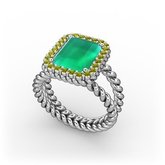 Ellora Yüzük - Kök zümrüt ve peridot 18 ayar beyaz altın yüzük #ozlc7u