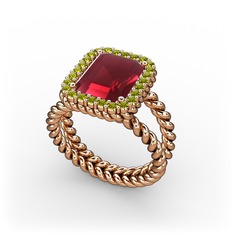 Ellora Yüzük - Kök yakut ve peridot 925 ayar rose altın kaplama gümüş yüzük #p57kwc
