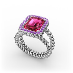 Ellora Yüzük - Rodolit garnet ve ametist 8 ayar beyaz altın yüzük #pb40id