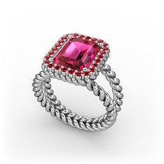 Ellora Yüzük - Rodolit garnet ve garnet 18 ayar beyaz altın yüzük #ps745y