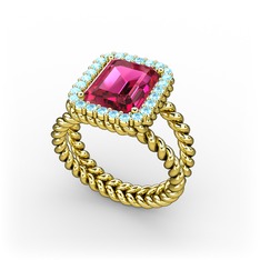 Ellora Yüzük - Rodolit garnet ve akuamarin 14 ayar altın yüzük #q1p2rj