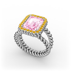 Ellora Yüzük - Pembe kuvars ve sitrin 8 ayar beyaz altın yüzük #rbh2pw