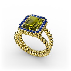Peridot ve lab safir 14 ayar altın yüzük